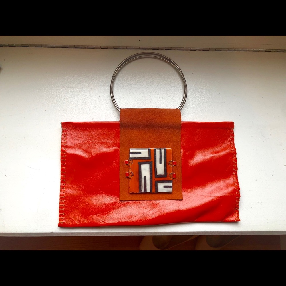 Handmade leather purse, leather and stained glass